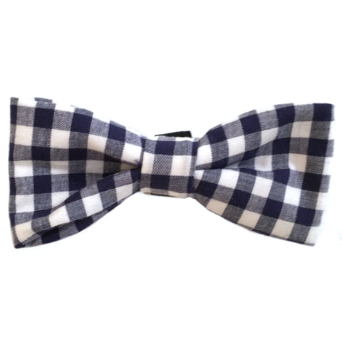 604 Barley's Navy Gingham Dog Bow Tie