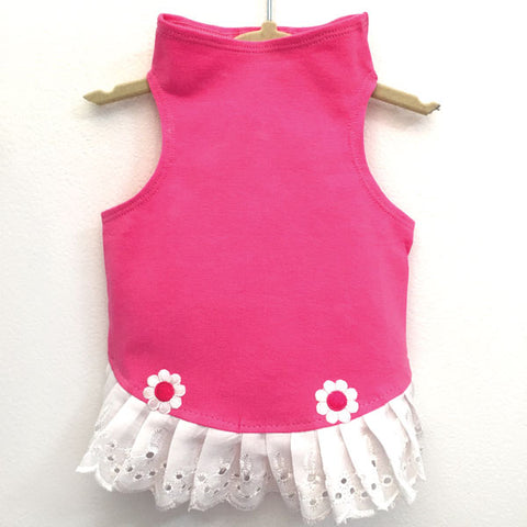 433 Pink Jersey Top with Eyelet Trim and Flower Detail
