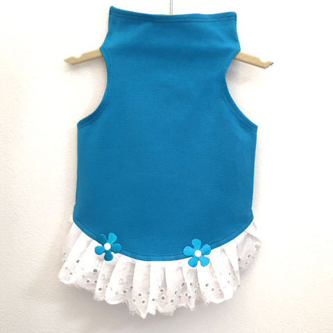 435 Turquoise Jersey Top with Eyelet Trim and Flower Detail