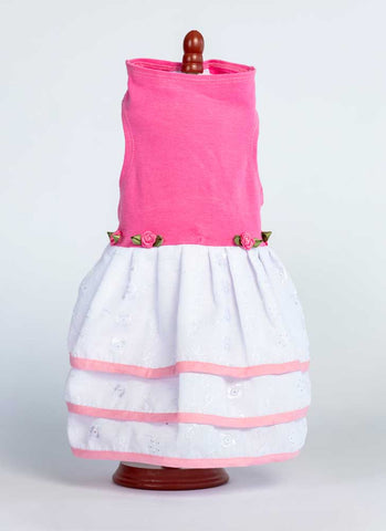 439 Pink Top with Triple Eyelet Skirt and Floral Detail